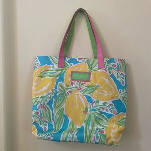 Lilly Pulitzer × Estée Lauder Lemon Canvas Tote Bright Citrus Painted Print